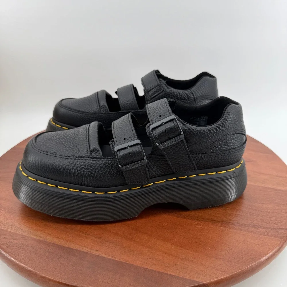 Dr. Martens Buzz MJ Mary Jane Women Black Milled Nappa Platform Buckle US 8